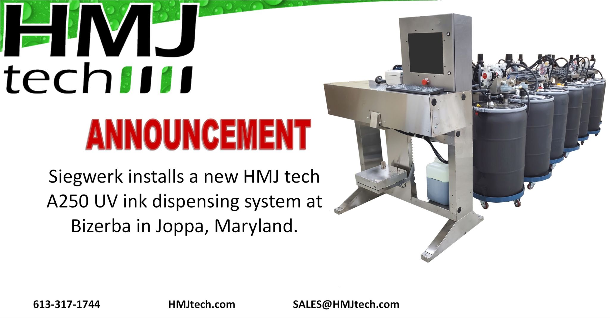 Siegwerk installs a new HMJ tech A250 Dispenser at Bizerba in Joppa, Maryland