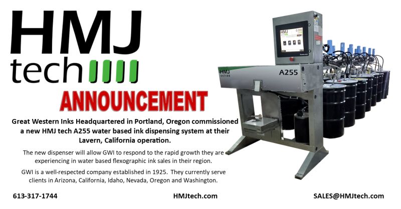 Great Western Inks Headquartered in Portland, Oregon commissioned a new HMJ tech A255 water based ink dispensing system at their Lavern, California operation.
