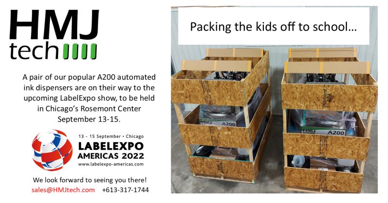 A pair of our popular A200 automated ink dispensers are on their way to the upcoming LabelExpo show, to be held in Chicago’s Rosemont Center September 13-15.