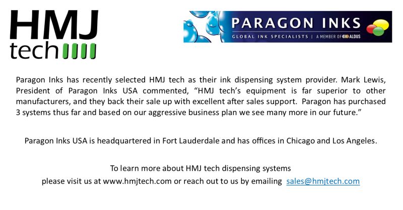 Paragon Inks selects HMJ Tech as their ink dispensing system provider.